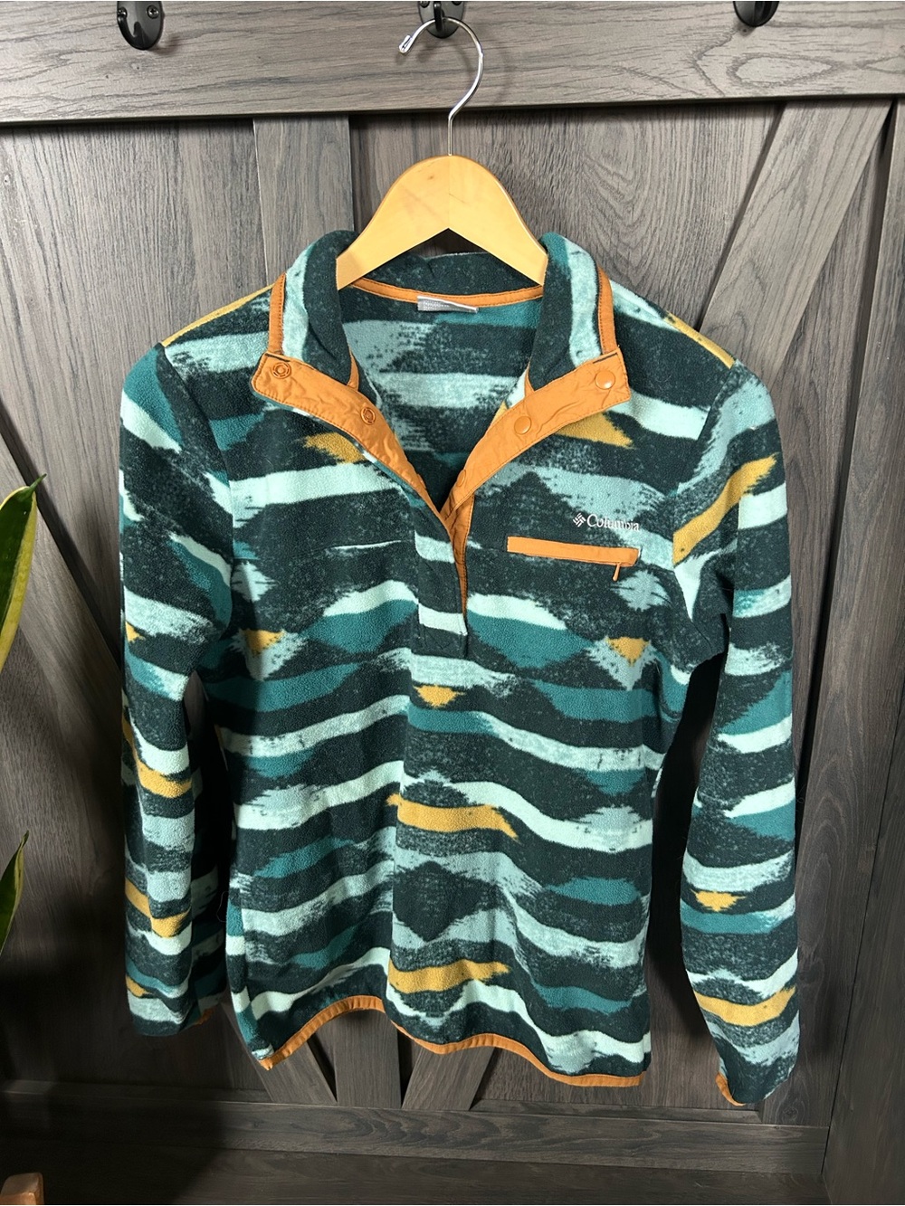 Columbia Teal, Aqua & Mustard Striped Fleece Pullover